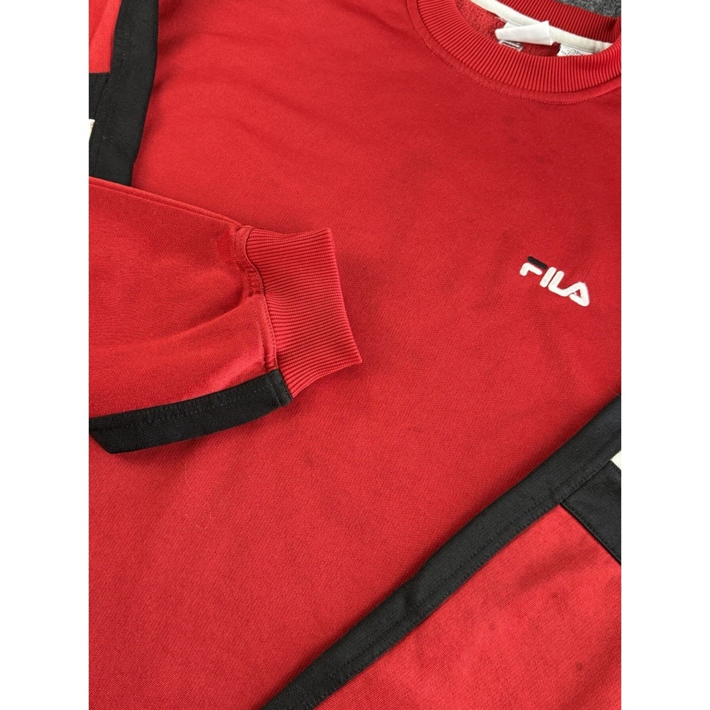 Vintage Fila Sweatshirt XL Red Black Striped Made Hong Kong 24.5x29.5